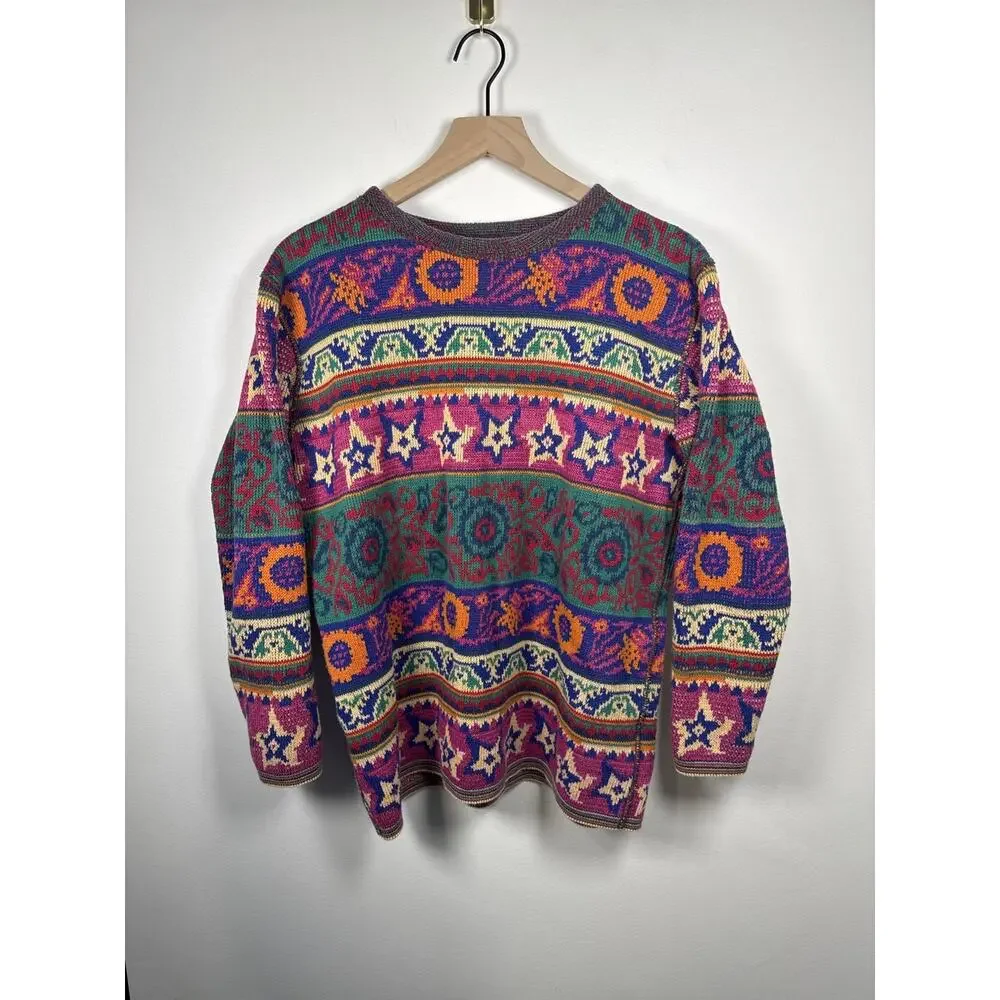 Vintage Y2K Multicolor Funky Knit Crewneck Pullover Sweater - Picture 2 of 8